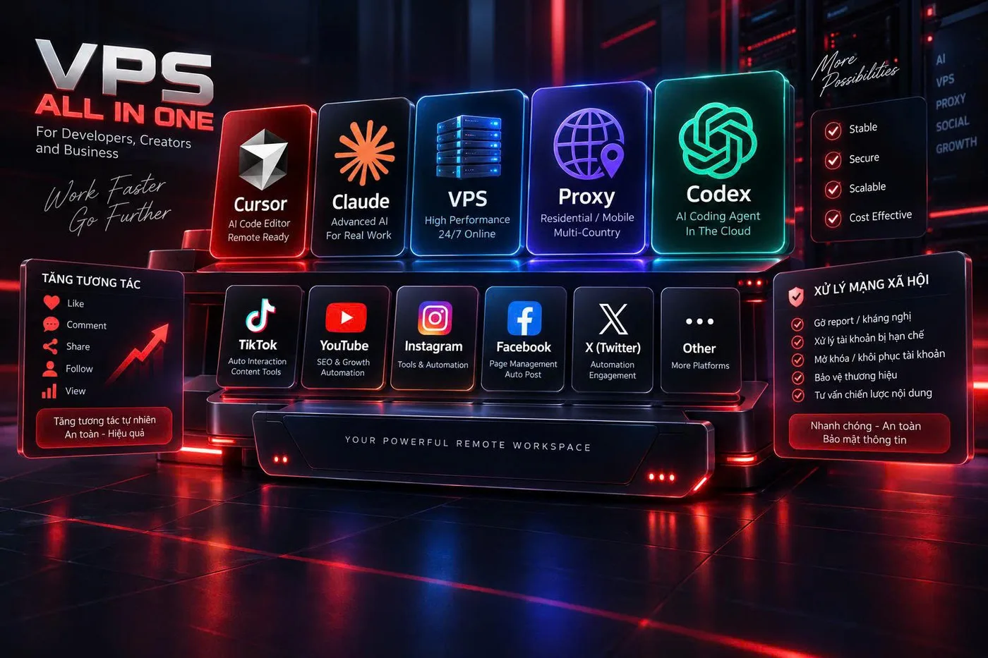VPS All In One — Cursor, Claude, VPS, Proxy, Codex và bộ công cụ xử lý mạng xã hội