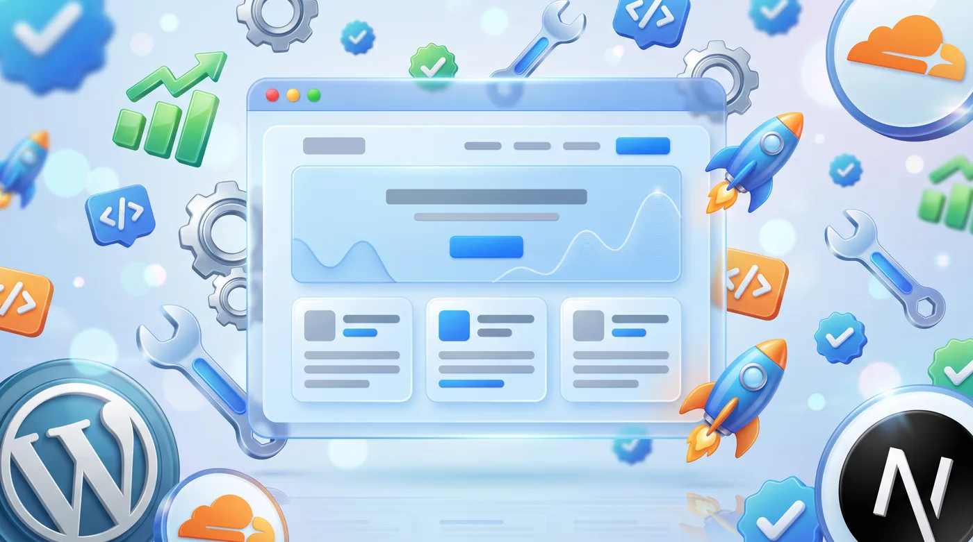 Minh họa website được xây dựng với WordPress, Next.js và Cloudflare